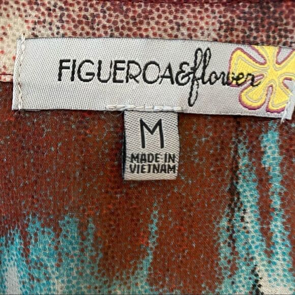 Figueroa & Flower M Turquoise Orange Aztec Ornate Design BOHO Flowy Light Blouse - Picture 10 of 11